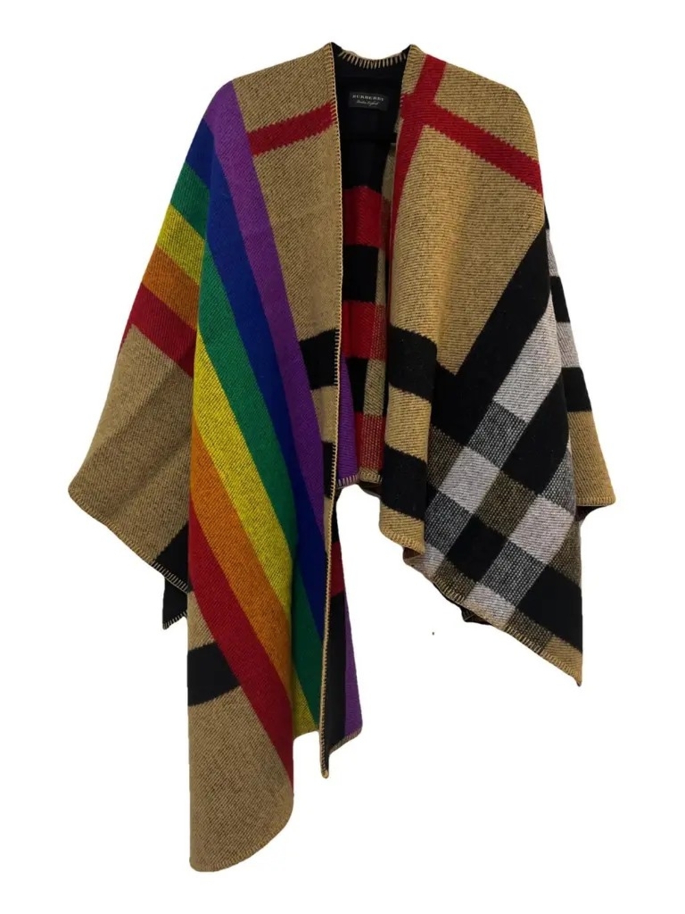 Burberry Rainbow Stripe Vintage Check Blanket Cape Reversible Mint